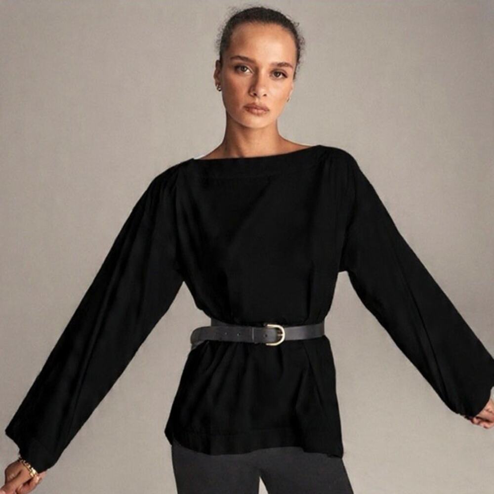 J. Crew Black Ciel Boatneck Cotton Poplin Top NEW WOMENS SMALL